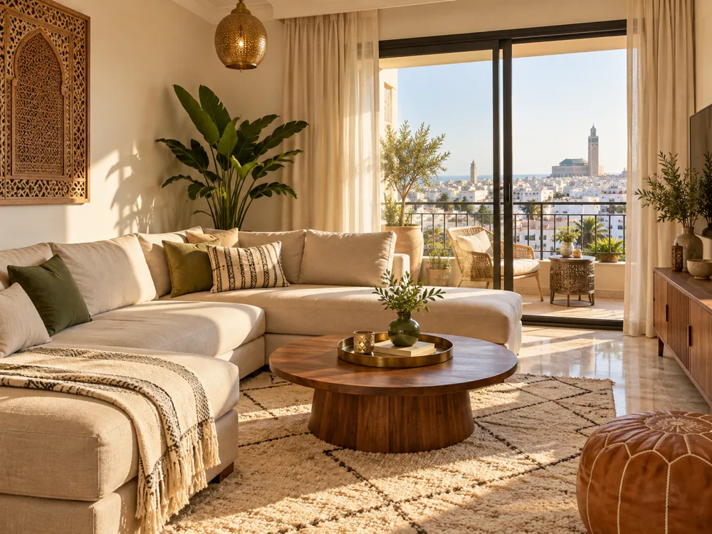 Bright furnished apartment living room in Casablanca