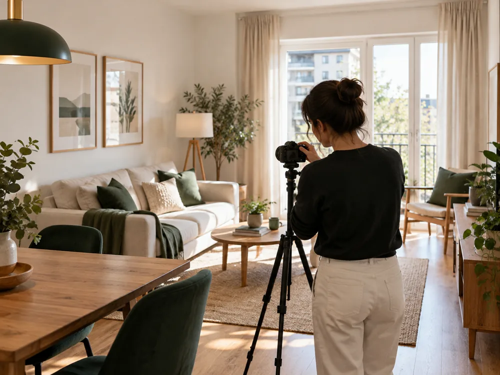 An apartment being photographed for a rental listing, an, in Casablanca
