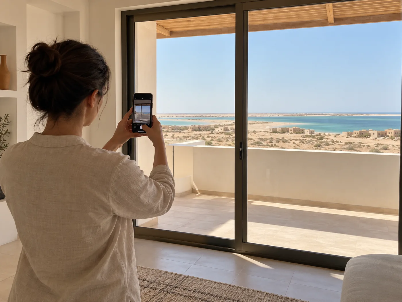 Suivi de logement à Dakhla : photographie d’une porte de terrasse et de son état visible