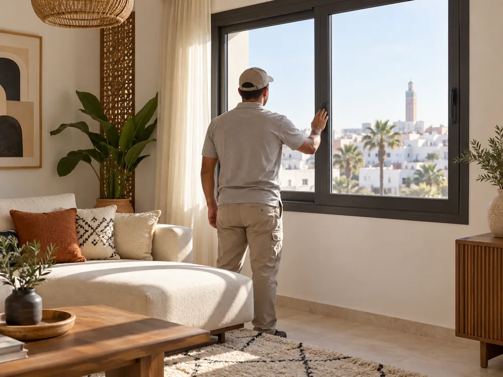 Visual check of a window in a Casablanca apartment while the owner is away